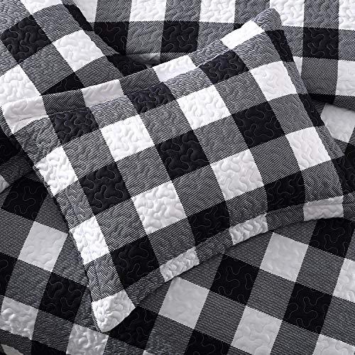 EXQ Home Quilt Set Full/Queen Size 3 Piece,Lightweight Microfiber Coverlet Modern Style Black and White Squares Pattern Bedspread Set(1 Quilt,2 Pillow Shams)