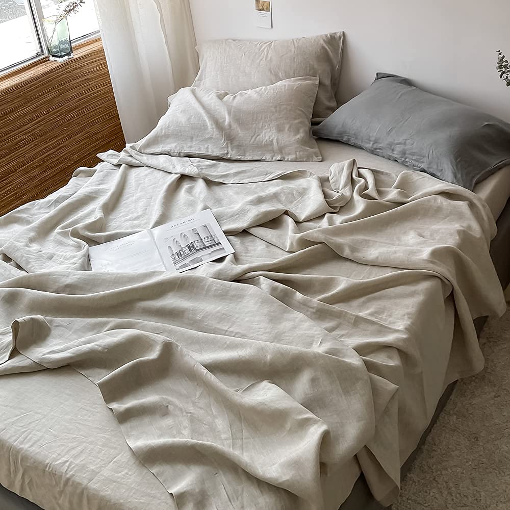 Flax King Sized French Linen Bed Sheet Set