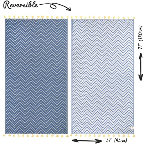 Blue Zigzag XL Beach Towel, 100% Turkish Cotton - Absorbent, Sand Free