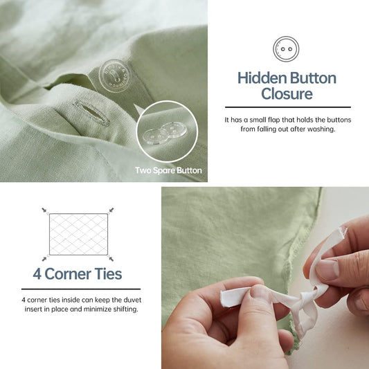 Mint Green King Size French Linen Duvet Cover Set