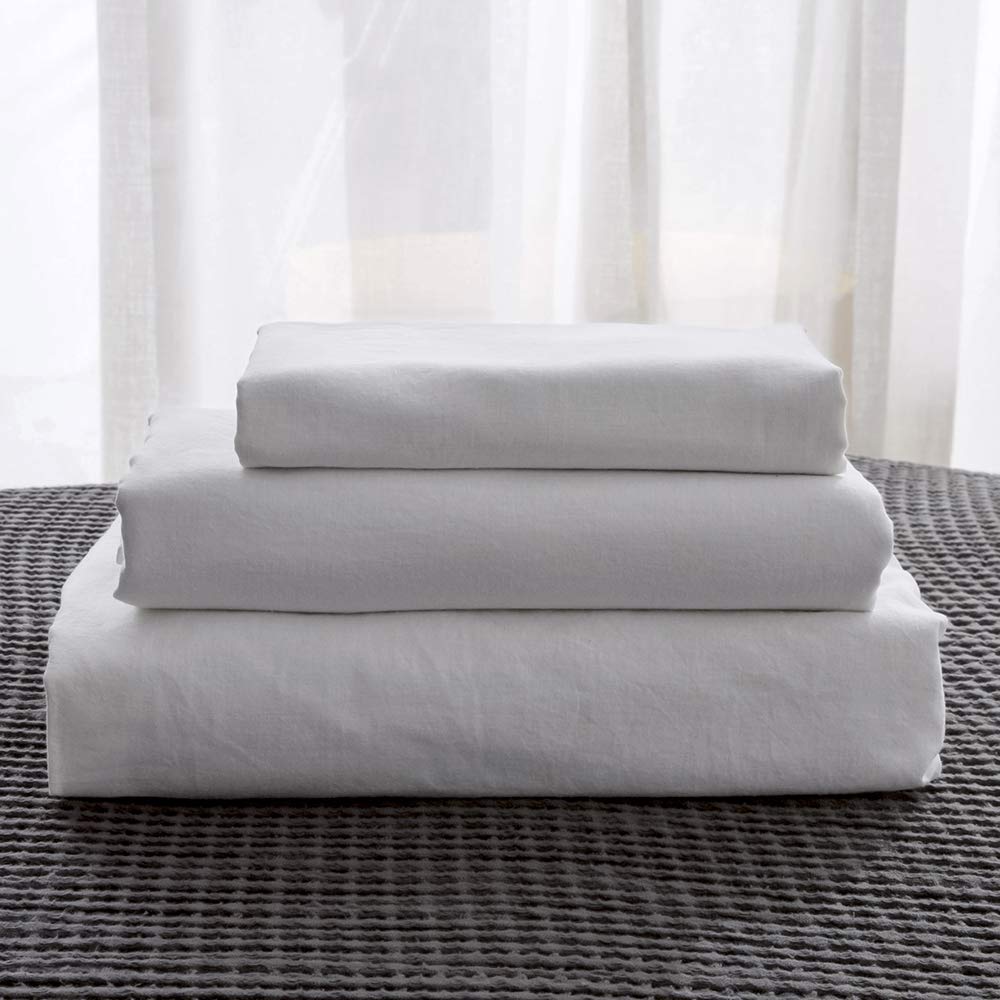 Crisp White King Size Belgian Linen Sheet Set