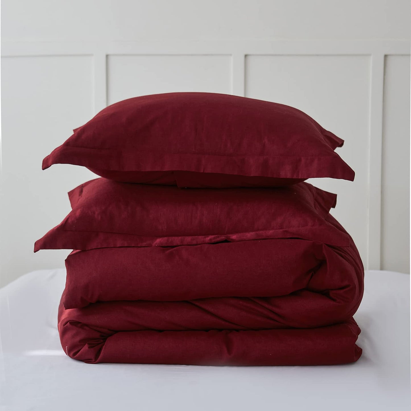 Burgundy King Size French Linen Duvet Cover Set