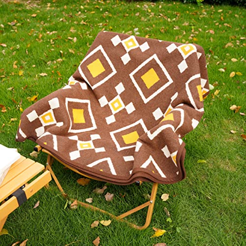 PuTian Merino Wool Blanket - Warm Thick Washable 87" x 63" Large Throw for Outdoors Camping Couch Bed Trave, Brown Check