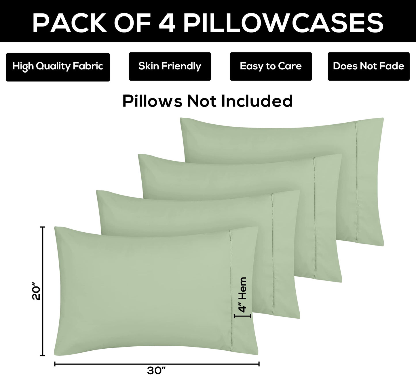 Utopia Bedding Queen Pillow Cases - 4 Pack - Envelope Closure - Soft Brushed Microfiber Fabric - Shrinkage and Fade Resistant Pillow Cases Queen Size 20 X 30 Inches (Queen, Sage)