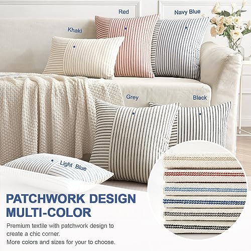 MIULEE Red and Beige Patchwork Farmhouse Pillow Covers 18x18 Inch, Pack of 2 Striped Linen Decorative Modern Accent Pillow Cases for Sofa Couch Bedroom