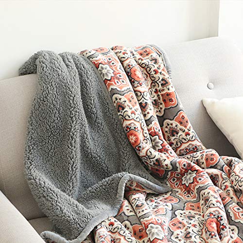 Floral Flannel Sherpa Throw, 60x50 in