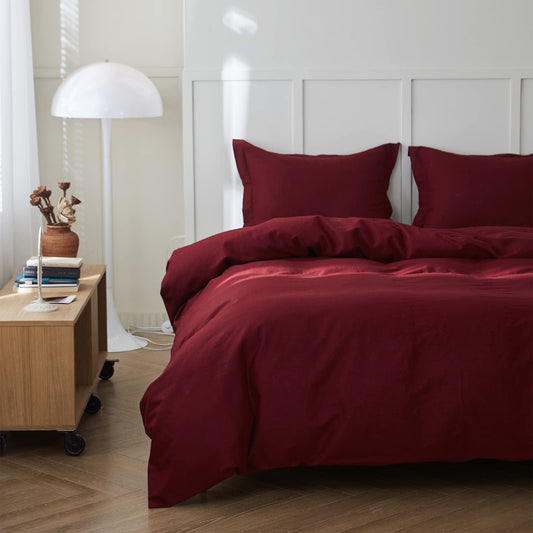 Burgundy King Size French Linen Duvet Cover Set