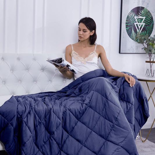 L'AGRATY Weighted Blanket - 60"x80" 15lbs Cooling Breathable Heavy Blanket Microfiber Material with Glass Beads Big Blanket for Adult All-Season Summer Fall Winter Soft Thick Comfort Blanket