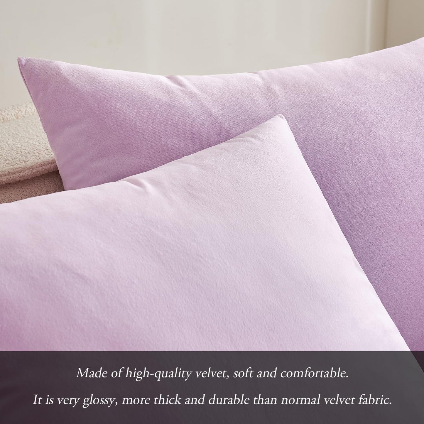 MIULEE Pack of 2 Light Purple Velvet Throw Pillow Covers 18x18 Inch Soft Solid Decorative Square Set Cushion Cases for Spring Couch Sofa Bedroom