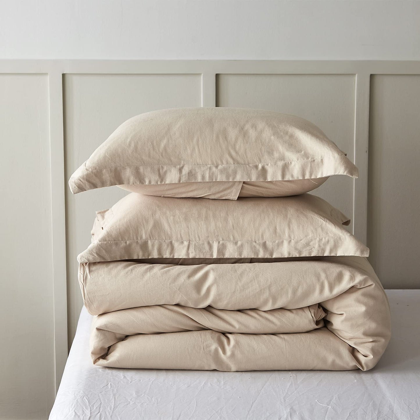 Beige King Size French Linen Duvet Cover Set