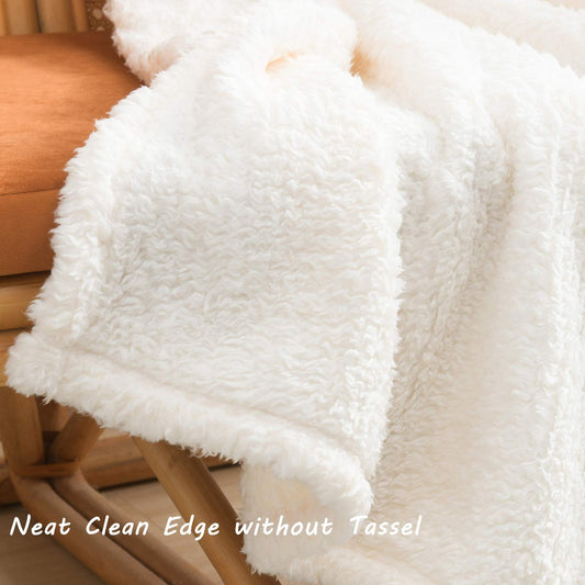 Antique White Ultra Soft Cozy Sherpa Throw Blanket