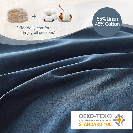 Navy Blue King Size French Linen Duvet Cover Set