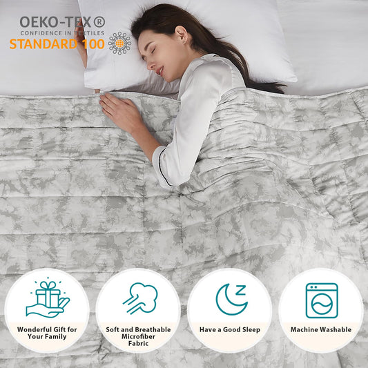 L'AGRATY Weighted Blanket - 48"x72" 15lbs Cooling Breathable Heavy Blanket Microfiber Material with Glass Beads Big Blanket for Adult All-Season Summer Fall Winter Soft Thick Comfort Blanket