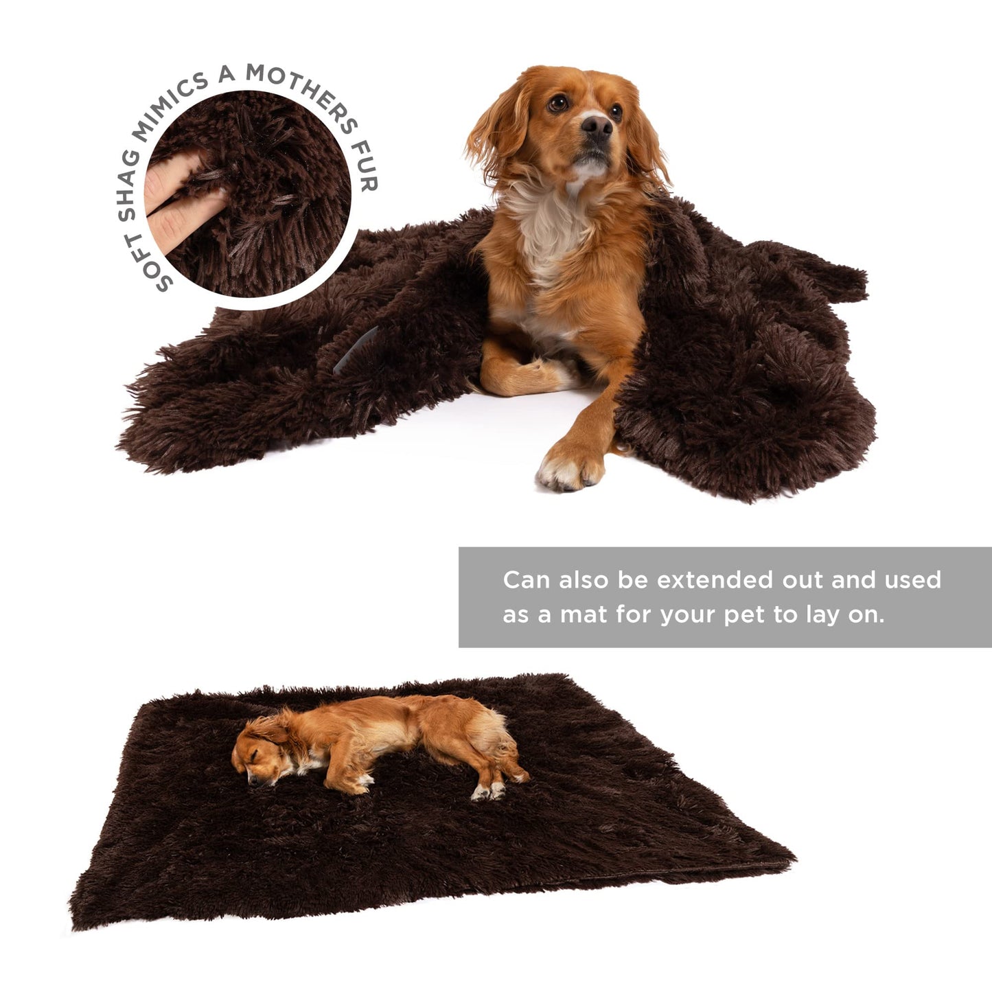 Dark Chocolate Calming Shag Fur Pet Throw Blanket 40"x50"