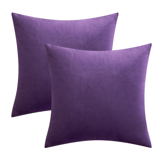 MIULEE Pack of 2 Purple Velvet Throw Pillow Covers 18x18 Inch Soft Solid Decorative Square Set Cushion Cases for Couch Sofa Bedroom