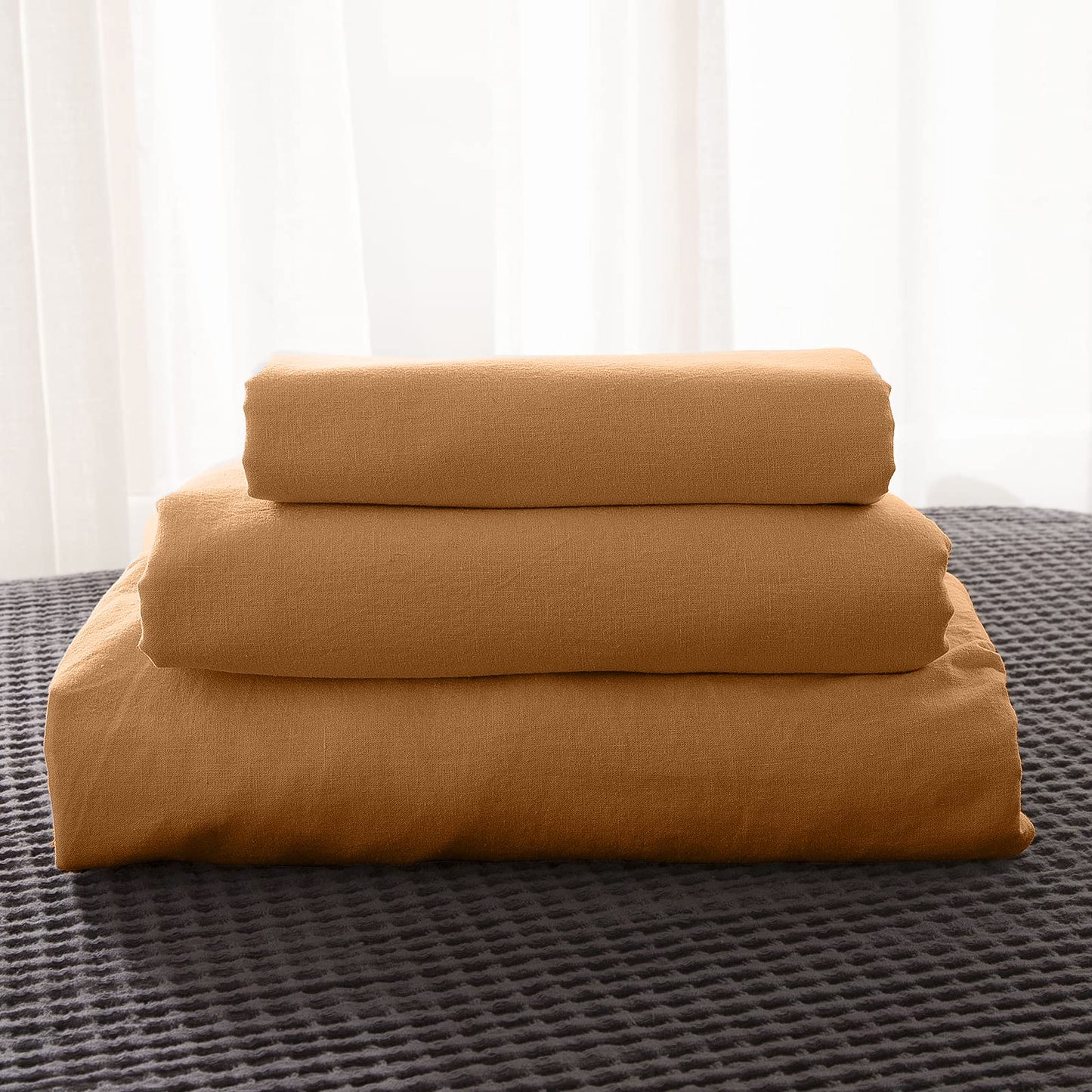 Umber Orange King Size Belgian Linen Sheet Set