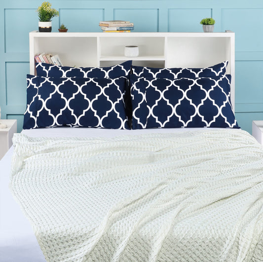 Utopia Bedding Quatrefoil Navy 4 Pack Printed Queen Pillowcases - Brushed Microfiber Fabric, 20 X 30 Inches