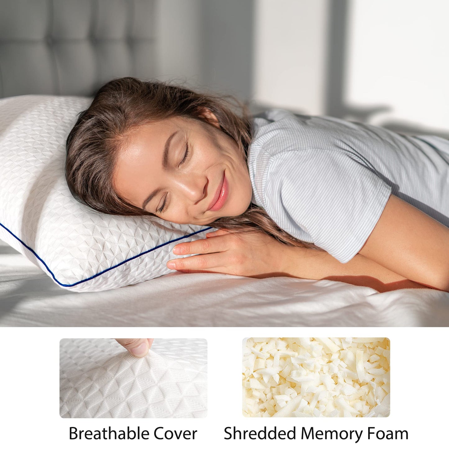 viewstar Shredded Memory Foam Firm Pillows, Queen Size Set of 2, for Side Back Stomach Sleepers, Adjustable Bed Pillows for Sleeping with Washable Removable Cover 20"x 30"