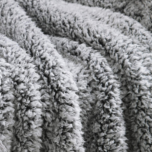 Tassled Ombre Black Soft Cozy Sherpa Throw Blanket