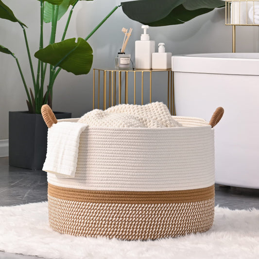 XL Woven Storage Basket (White/Brown)