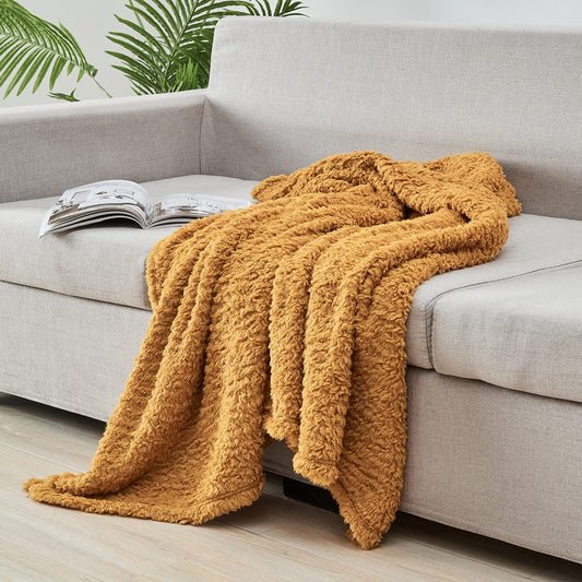 Mustard Yellow Ultra Soft Cozy Sherpa Throw Blanket