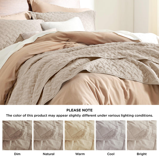 Bedsure Queen Quilt Bedding Set - Lightweight Spring Quilt Full/Queen - Light Camel Bedspread Queen Size - Bedding Coverlet for All Seasons (Includes 1 Quilt, 2 Pillow Shams)