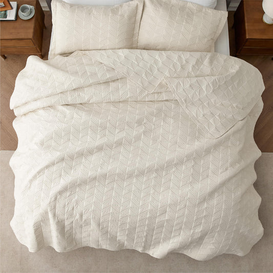 Bedsure Queen Quilt Bedding Set - Soft Ultrasonic Full/Queen Quilt Set - Geometric Bedspread Queen Size - Lightweight Bedding Coverlet for All Seasons (Includes 1 Beige Quilt, 2 Pillow Shams)