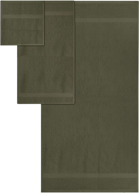 Utopia Towels 8-Piece Premium Towel Set, 2 Bath Towels, 2 Hand Towels, and 4 Wash Cloths, 600 GSM 100% Ring Spun Cotton Highly Absorbent Towels for Bathroom, Gym, Hotel, and Spa (Dusty Olive)