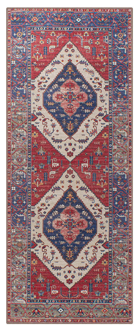 GLN Rugs Machine Washable Area Rug, Rugs for Living Room, Rugs for Bedroom, Bathroom Rug, Kitchen Rug, Printed Vintage Rug, Home Decor Traditional Carpet (Navy/RED, 3' x 5'2")