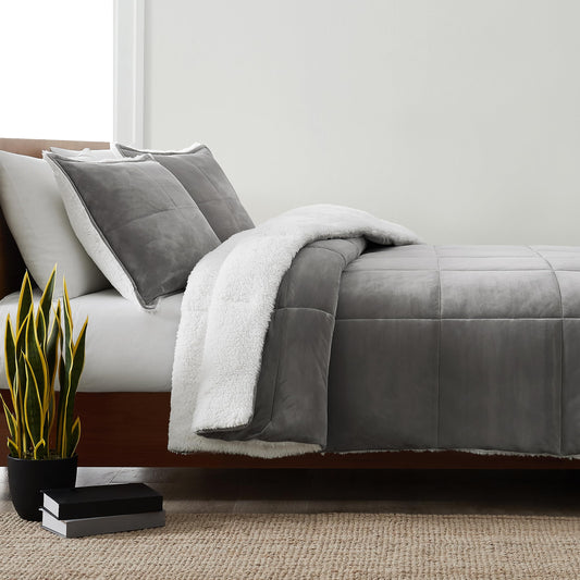 UGG Blissful Full-Queen Reversible Comforter Set with Pillow Shams - Seal Grey