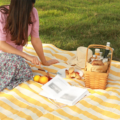 Yellow Stripe Picnic Blankets Waterproof Large, Sandproof Backing Portable Blanket
