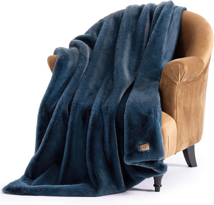 UGG Euphoria Blue Plush Faux Fur Reversible Throw Blanket