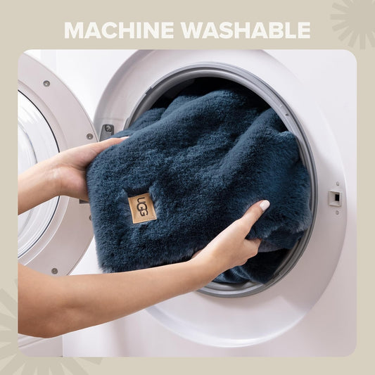 UGG Euphoria Blue Plush Faux Fur Reversible Throw Blanket