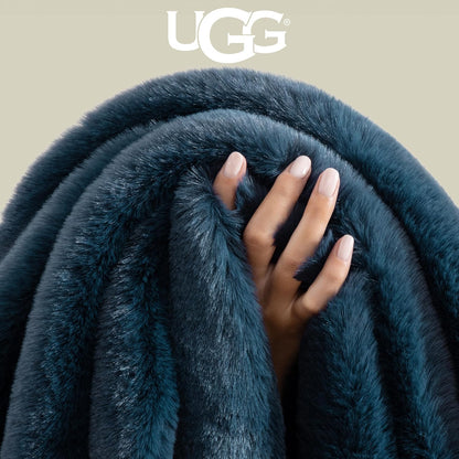 UGG Euphoria Blue Plush Faux Fur Reversible Throw Blanket
