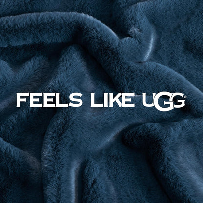 UGG Euphoria Blue Plush Faux Fur Reversible Throw Blanket