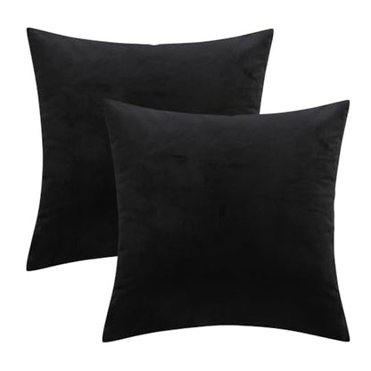 MIULEE Pack of 2, Velvet Soft Solid Decorative Square Throw Pillow Covers Set Cushion Cases Pillowcases for Home, Sofa Bedroom Car 18 x 18 Inch 45 x 45 Cm, Black
