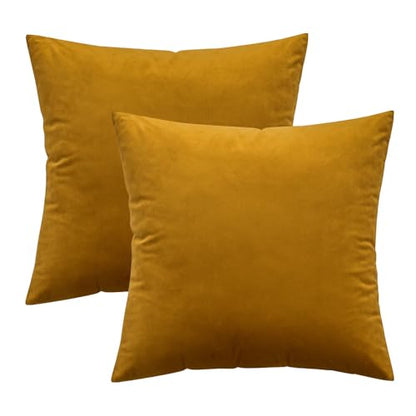 MIULEE Pack of 2 Mustard Yellow Pillow Covers 18x18 Inch Decorative Velvet Throw Pillow Covers Modern Soft Couch Throw Pillows Farmhouse Home Decor for Spring Sofa Bedroom Living Room