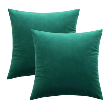 MIULEE Pack of 2 Velvet Soft Solid Decorative Square Throw Pillow Covers Cushion Case for Spring Couch Sofa Bedroom Car 18x18 Inch 45x45 cm Green