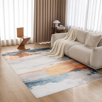 OMERAI Machine Washable Rug 5x7 Modern Abstract Area Rugs with Low-Pile Non-Shedding Foldable Area Rugs for Living Room, Stain Resistant Area Rugs for Bedroom Dining Room Rug Washable Orange Gold