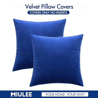 MIULEE Pack of 2 Royal Blue Pillow Covers 18x18 Inch Decorative Velvet Throw Pillow Covers Modern Soft Couch Throw Pillows Farmhouse Home Decor for Spring Sofa Bedroom Living Room