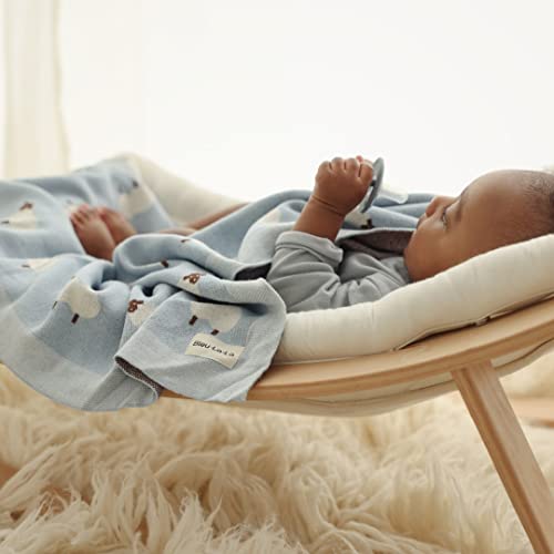 Sheep/Baby Blue Lightweight Unisex Baby Swaddle Blanket - 100% Luxury Cotton