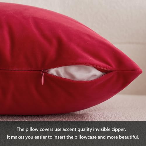 MIULEE Pack of 2 Velvet Pillow Covers Decorative Square Pillowcase Soft Solid Cushion Case for Decor Sofa Bedroom Car 18x18 Inch Red