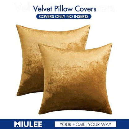 MIULEE Pack of 2 Velvet Soft Solid Decorative Square Throw Pillow Covers Set Cushion Case for Sofa Bedroom Couch 18 x 18 Inch Dark Gold