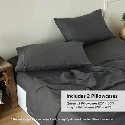 Simple&Opulence 100% French Linen Pillowcase Queen Size-Set of 2- Washed Solid Color Pillow Cases Embroidered -Soft and Durable (Dark Grey, 20''x30'')