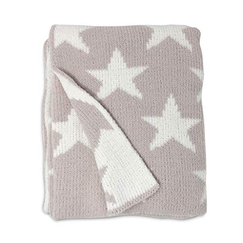 Grey Stars Chenille Soft Baby Blanket Reversible Premium Cozy Fabric