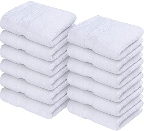 Utopia Towels [12 Pack Premium Wash Cloths Set (12 x 12 Inches) 100% Cotton Ring Spun, Highly Absorbent and Soft Feel Essential Washcloths for Bathroom, Spa, Gym, and Face Towel (White)