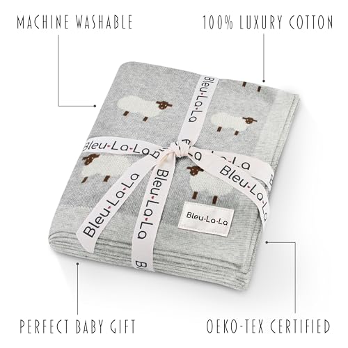 Sheep/Grey Lightweight Unisex Baby Swaddle Blanket - 100% Luxury Cotton