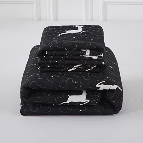 LAMEJOR Christmas Quilt Set Queen Size Black/White Reversible Reindeer/Christmas Tree Pattern Soft Lightweight Bedspreads Coverlet Holiday Season