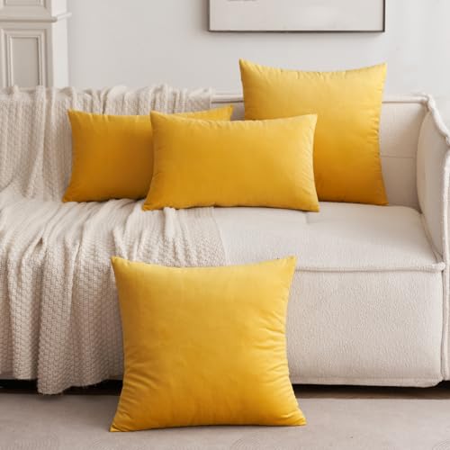 MIULEE Pack of 2, Velvet Soft Solid Decorative Square Fall Autumn Throw Pillow Covers Set Cushion Cases for Sofa Bedroom 18x18 Inch 45x45 Cm Orange Yellow