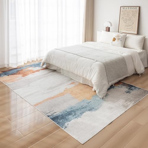 OMERAI Machine Washable Rug 5x7 Modern Abstract Area Rugs with Low-Pile Non-Shedding Foldable Area Rugs for Living Room, Stain Resistant Area Rugs for Bedroom Dining Room Rug Washable Orange Gold